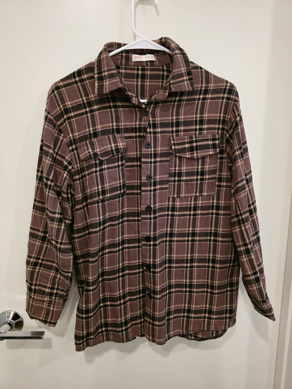 Men's Flannel Button-Up Shirt - Brown/Purple